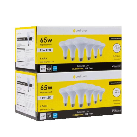 Greentech purePower LED Light Bulbs (6pk or 12pk A19, BR30, BR40, C37, G25)
