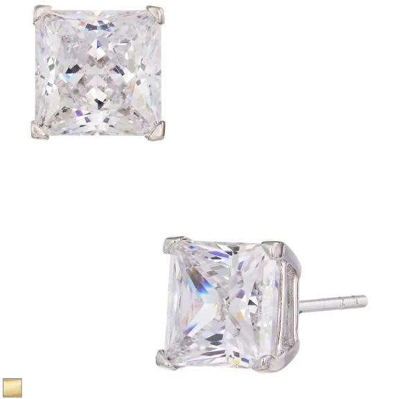 Savvy Cie 14K Solid Gold Post 4.00 TCW And Princess Cut Swarovski Studs Earrings
