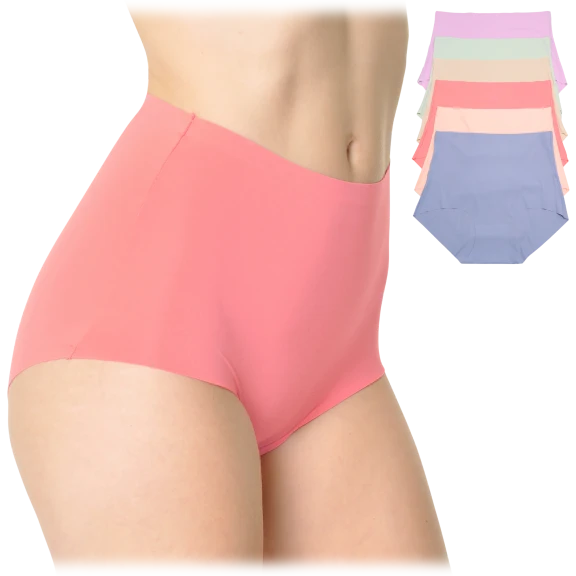 6-Pack: Angelina Nylon Laser Cut High Waist Full Coverage Briefs