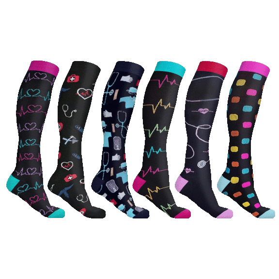 6-Pack: Ciana Whimsical Medical Print Knee-high Compression Sock Collection