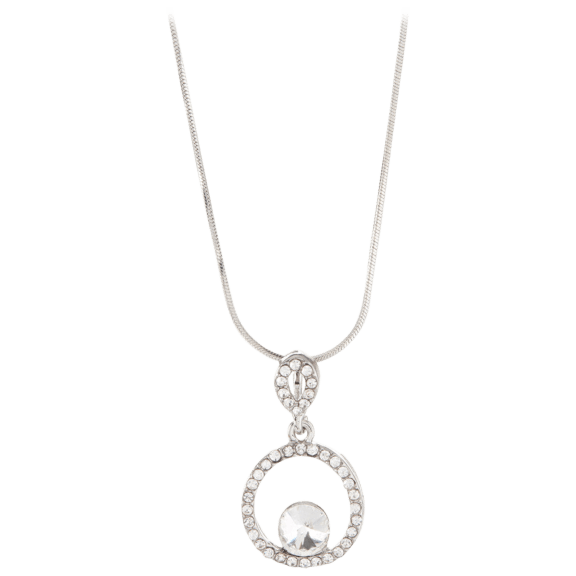 Hollywood Sensation Pave Circle Crystal Pendant Necklace 18K White Gold-Plated