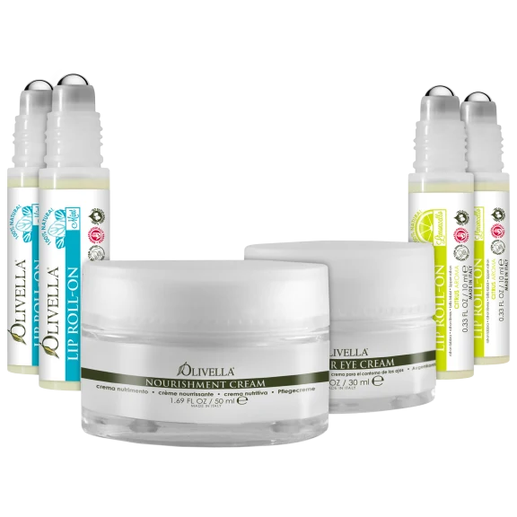 Olivella Contour Eye Cream, Nourishment Cream, and  Lip Roll-On Bundle