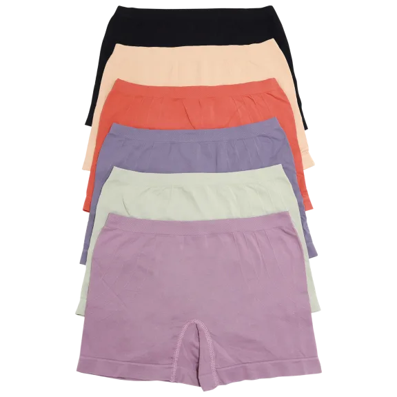6-Pack: Angelina Seamless Microfiber Boyshort Panties with Curved Rib Sides