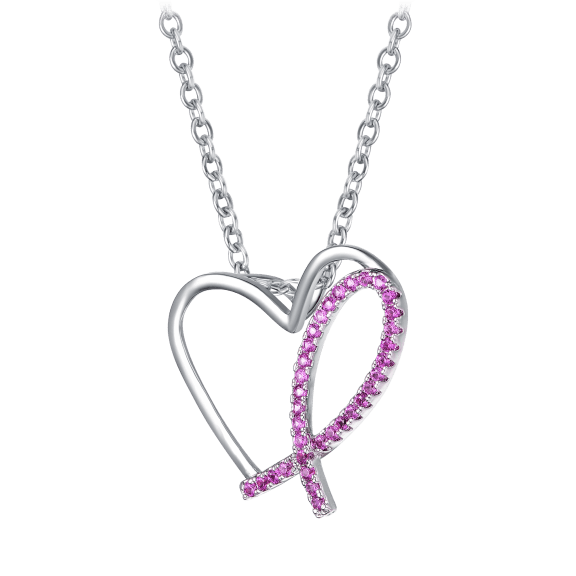 Genevive Sterling Silver Platinum Pink Diamonds Heart Loop Necklace