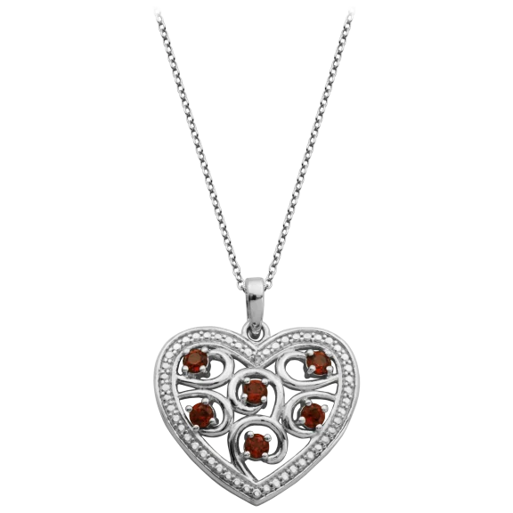 Morgan & Paige Designer Sterling Silver Garnet & Diamond Heart Pendant & Chain