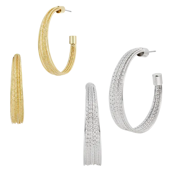 Savvy Cie 1.5" Italian Mesh Design Hoop Earrings