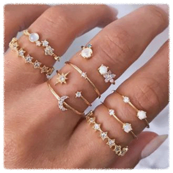 Golden NYC Jewelry White CZ Multi Ring Set (8, 9, or 11-Piece)
