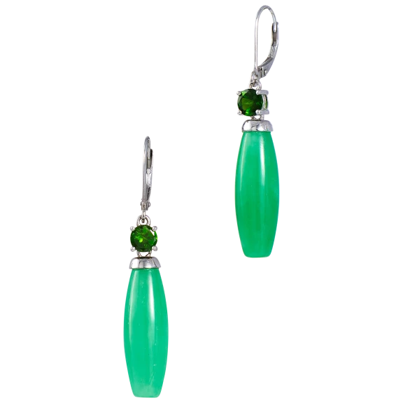 Savvy Cie Sterling Silver Genuine Jade & Chrome Diopside Drop Earring