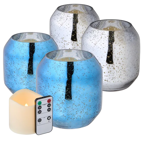 South Street Loft Set-of-2 Mercury Glass Hurricanes with LED Candles