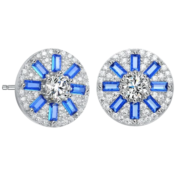 Genevive Sterling Silver Sapphire Blue and Clear Cubic Zirconia Stud Earrings