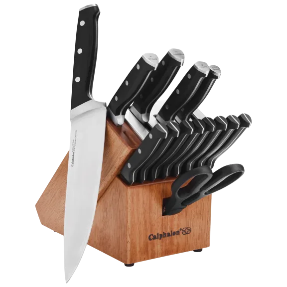 Calphalon Classic 15-Piece Self-Sharpening Knife Block Set in Natural Wood