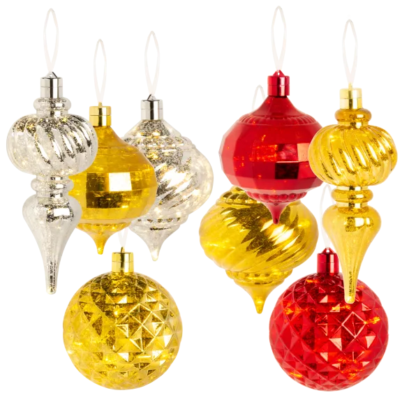 Set of 4: August & Leo Oversized LED Ornaments with Timer