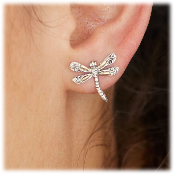 Savvy Cie 18K Gold And Sterling Silver Balaniese Dragonfly Stud
