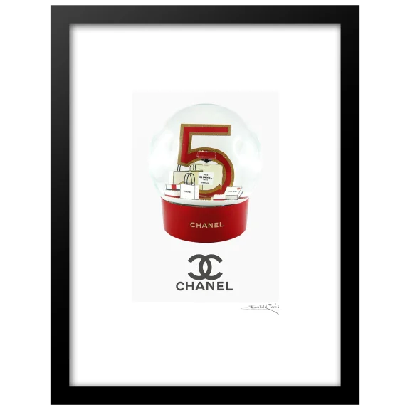 Fairchild Paris Chanel No5 Snow Globe - 14" x 18" Framed Print