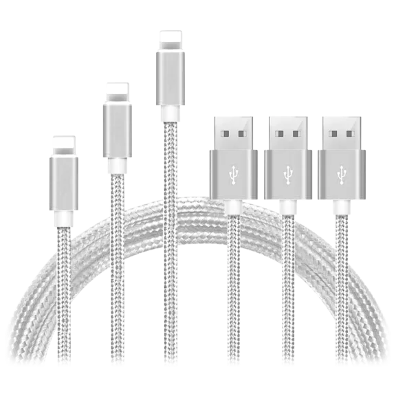 Braided Heavy Duty Lightning Cable 3-Piece Set for Apple Devices (3ft, 6ft,10ft)