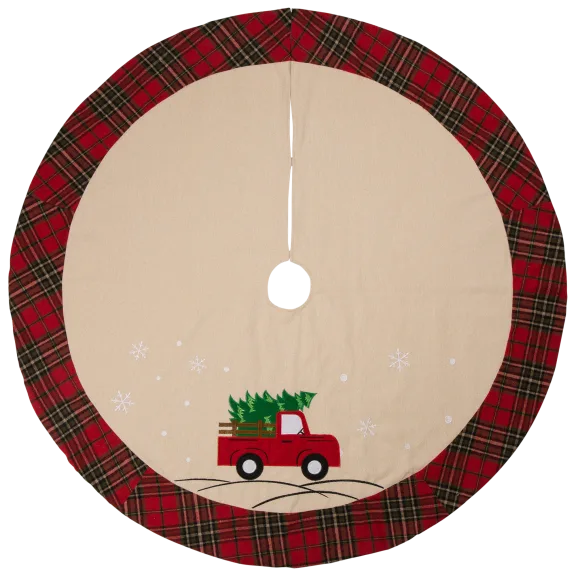 Glitzhome 48"D Fabric Christmas Tree Skirt with Red Truck