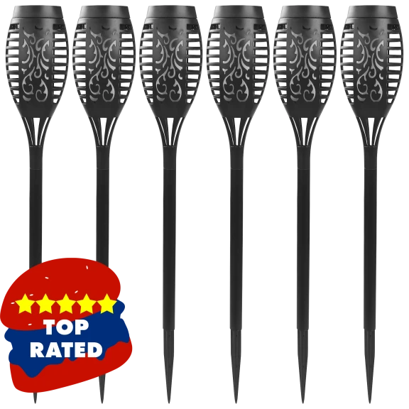 6-Pack: Solasa Solar Flashing Tiki Pathway Lights