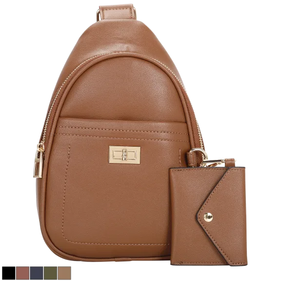 La Terre Vegan Leather Crossbody Sling Backpack with Removable Coin Purse