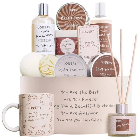 Lovery 15-Piece Birthday Gift Basket & Home Spa Set