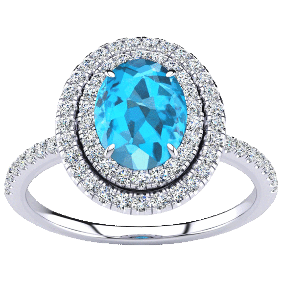 Retrograde 1 1/2 Carat TW Oval Shape Gemstone and Double Halo Diamond Ring