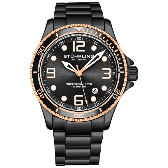 Stührling Men's Quartz Diver Watch with Stainless Steel Bracelet
