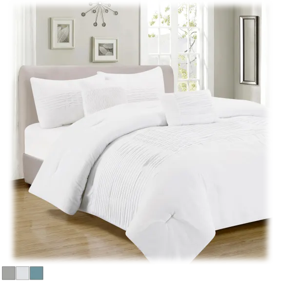 3 Piece: Elegant Linens Gerald Solid Ruching Comforter Set