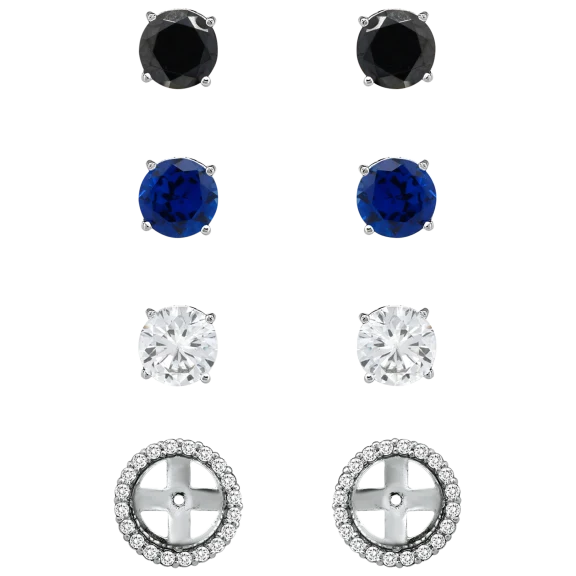 Designs by FMC Jewelry 3-Pack: Sterling Silver Round CZ Stud Earrings