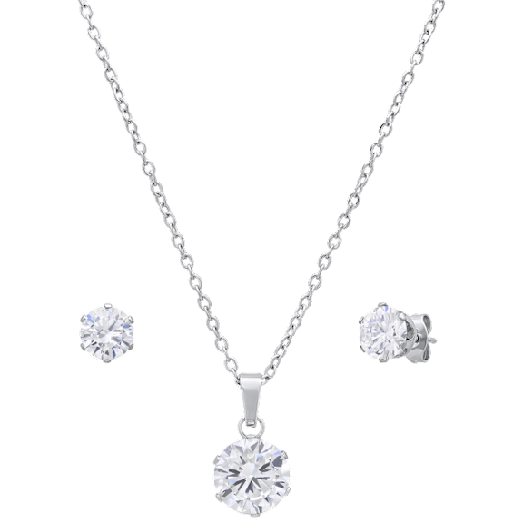 Saffron Stainless Steel Cubic Zirconia Necklace & Stud Earring Set