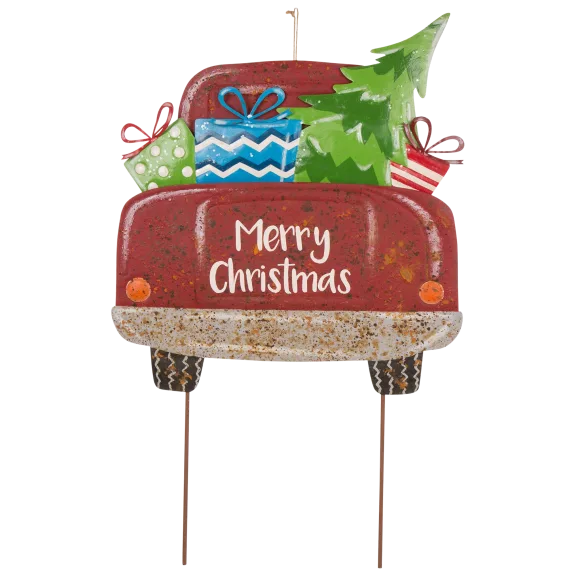 Glitzhome 31.89"H Rusty Metal Christmas Truck Yard Decor