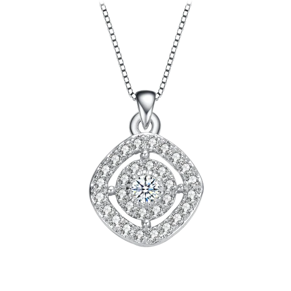 RelavenO Rhodium Plated Cubic Zirconia Square Cushion Cut Pendant Necklace