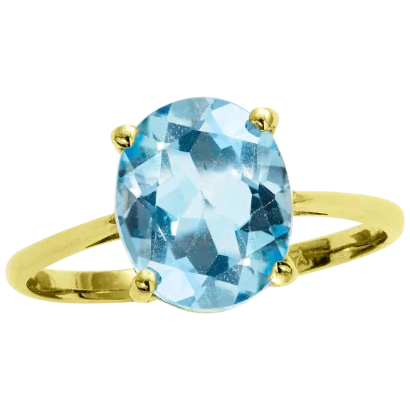 Savvy Cie 18K Gold Over Sterling 6 Carat TW Genuine Blue Topaz Solitaire Ring