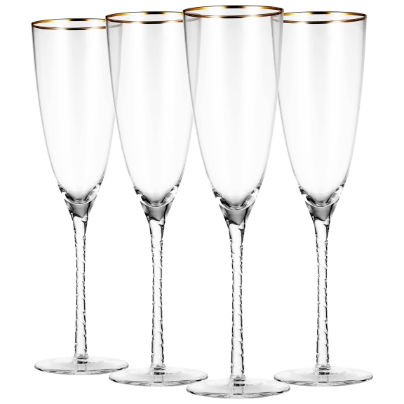 4-Piece: Berkware Twisted Stem Champagne Glass with Gold Tone Rim