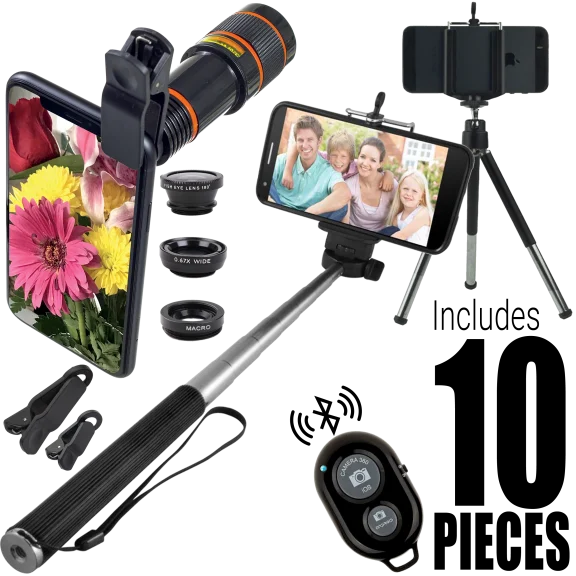 10-Piece Smart Phone Lens, Tripod and Selfie Bundle