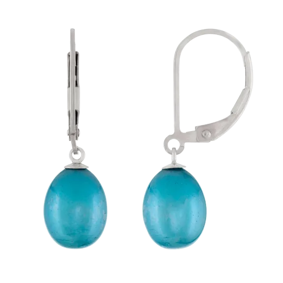 Teal Pearl Leverback Earrings