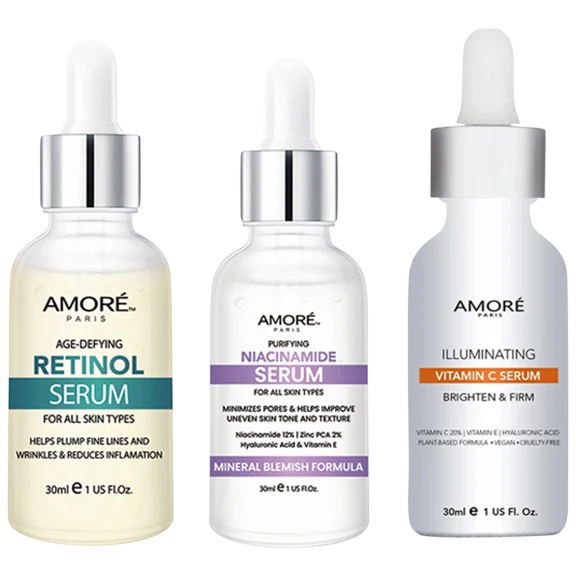 3-Pack: Amore Paris Retinol, Niacinamide, & Vitamin C Serum Bundle