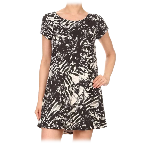 Black & White Tropical Print Tunic Dress