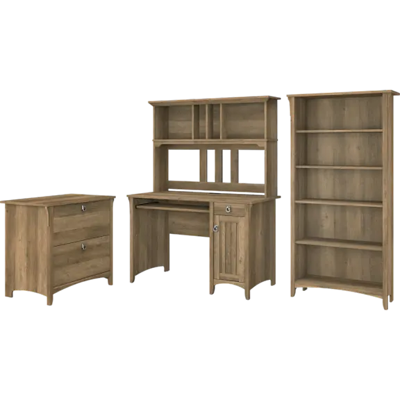 Salinas Mission Desk with Hutch, Lateral File Cabinet and 5 Shelf Bookcase