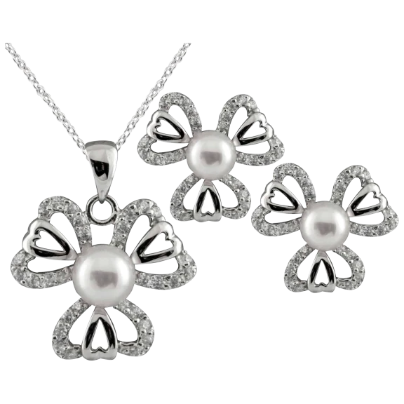 Splendid Pearls 3 Leaf Clover Pearl 2 Piece Set