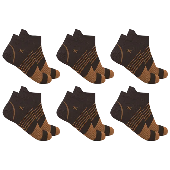 6 Pack: Extreme Fit Copper-Infused V-Striped Ankle Compression Socks