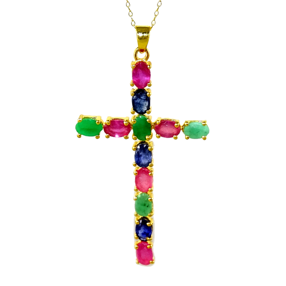 Savvy Cie 18K Gold Precious Genuine Gemstone Cross