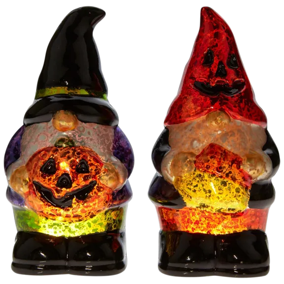 Mr. Halloween 5.875" LED Mercury Glass Gnomes 2-Piece Set with 6-Hour Timer