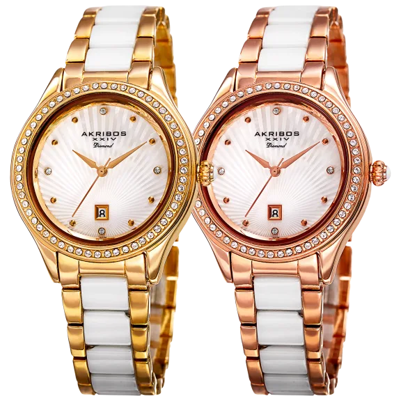 Akribos XXIV Women's Quartz Diamond Oyster Shell Pattern Bracelet Watch