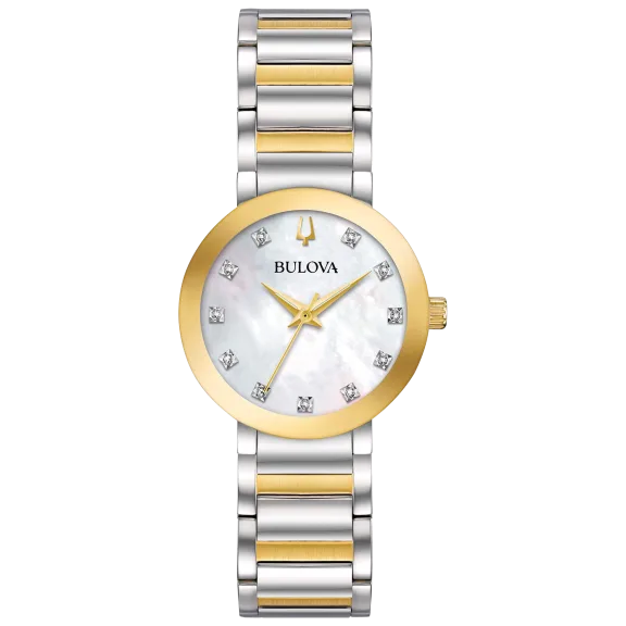 Bulova Quartz Futuro Two-Tone Gold Crystal Ladies Watch in Stainless Steel