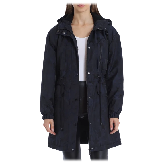 Avec Les Filles Shearling-Lined Star Camo Jacquard Rain Anorak
