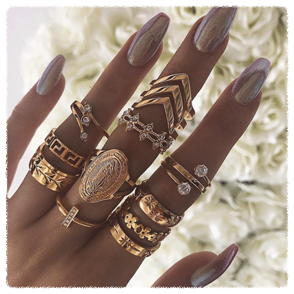 Golden NYC Jewelry Cute & Kitschy Ring Set (15-Piece or 13-Piece)