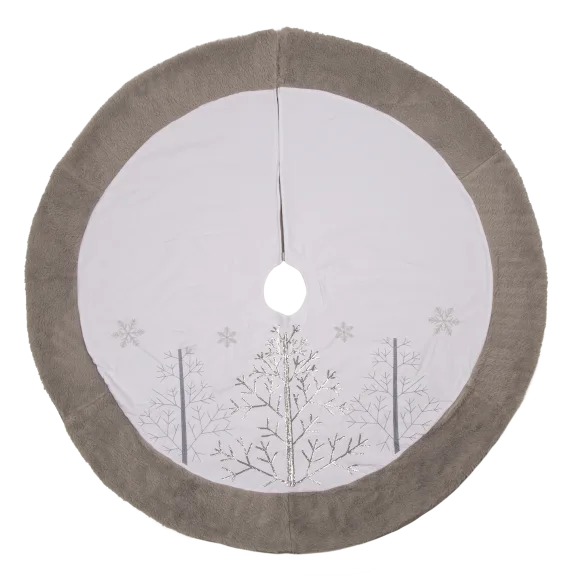 GlitzHome 48"D White Fleece Christmas Tree Skirt