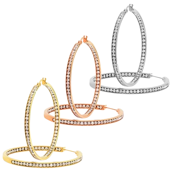 Piatella Inside Out 50mm Simulated Diamond Hoop Earrings