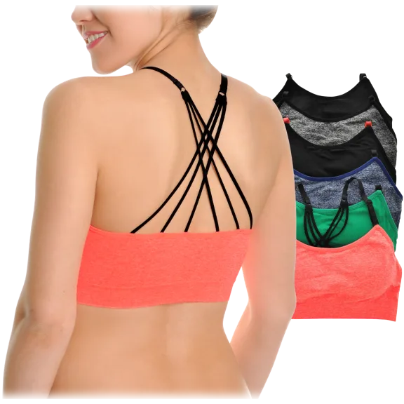 6-Pack: Angelina Seamless Strappy Racerback Sports Bras