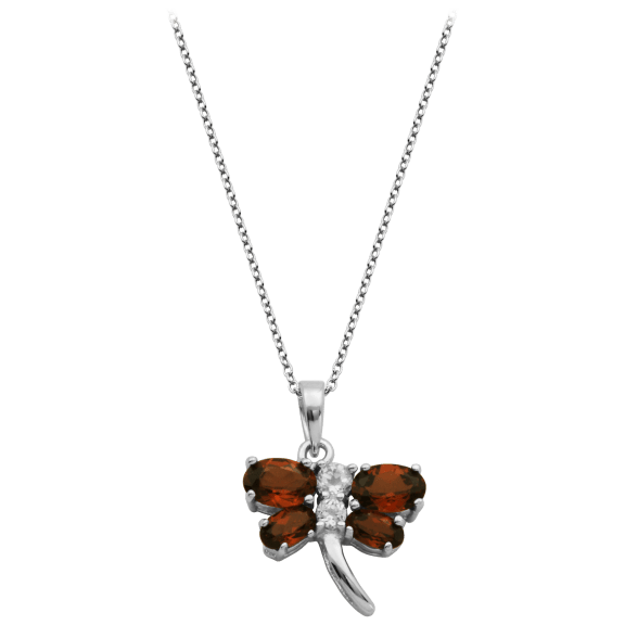Morgan & Paige Rhodium Silver Genuine Garnet & White Topaz Dragonfly Pendant