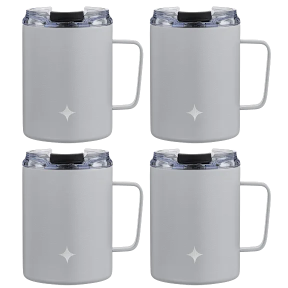 4-Pack: JoyJolt 12oz Coffee Mugs with Handle & Clear Flip Lids